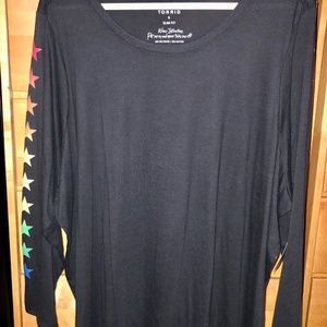 Torrid Black Tee with Rainbow Star Long Sleeves